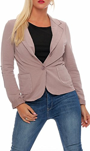 Malito – Damen Blazer im Used-Look mit Ellenbogen-Patches – Jackett mit 2 Knöpfen & Taschen – Jersey Sakko unifarben – sportliche Kurzjacke 1651 (Rosa | Größe M)