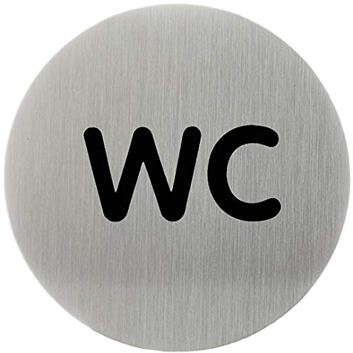 Durable 490723 Pictograma para puerta redondo aseo (WC, 83 mm) plata metálica