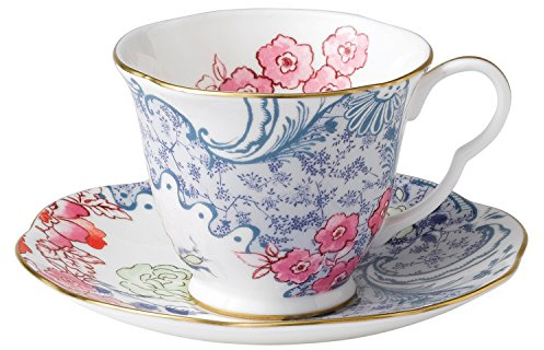 Wedgwood - Juego de tazas de té y platillo de porcelana inglesa, diseño de flores de primavera