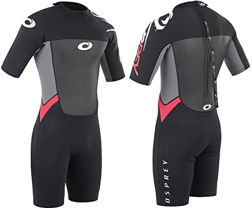 Osprey Men's Shorty 3 mm Summer Wetsuit, Adult Short Sleeve Neoprene Surfing Diving Wetsuit, Origin, Multiple Colours, Black/Red, L