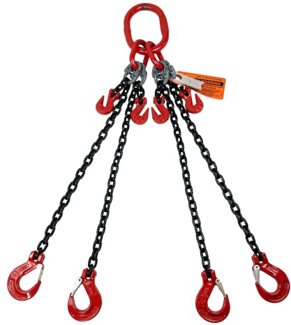 Advantage Rigging - Chain Sling - 3/8 x 6' Quad Leg with Sling Hooks and Adjusters - Grade 80