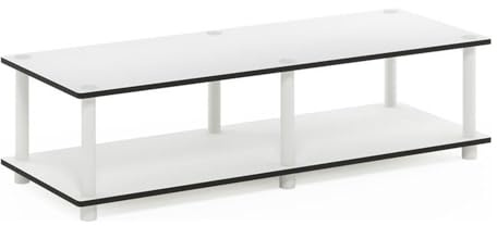 Furinno JUST TV Stand, No Tools Wide Entertainment Center, TV Console for TV up to 46 Inch with Tubes, for Living Room, Bedroom, White