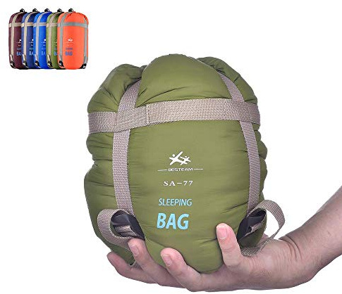 WERTYCITY Warm Weather Sleeping Bag - Portable Waterproof Compact Lightweight, Packable with Compression Sack for Kids Teens Adults Camping Backpacking Hiking, Spring Summer Fall(Army Green)