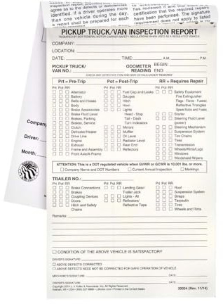 Pickup Truck/Van Vehicle Inspection Report 5-pk. - Book Format with 31 Sets, 2-Ply Carbonless, 5.5 x 9.25, J. J. Keller & Associates, Inc.