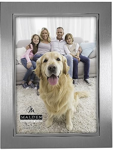 Malden International Designs 9054-57 Uptown Matte Silver with Silver Fashion Metal Frame, 5x7, Silver
