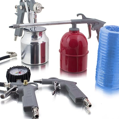 BITUXX® 5 teiliges Druckluftset Zubehör Set für Kompressor Schlauch Reifendruck Ausblaspistole Sprühpistole Lackieren Druckluft Pneumatik