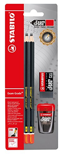 STABILO - Lápiz de grafito - Exam Grade - Pack de 4 + 1 borrador + 1 sacapuntas