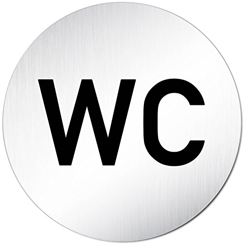 Türschilder24 XXL Türschild • Ø 100 mm • Toilettenschild WC • aus Aluminium Vollmaterial • geschliffene Edelstahloptik • 100% Made in Germany