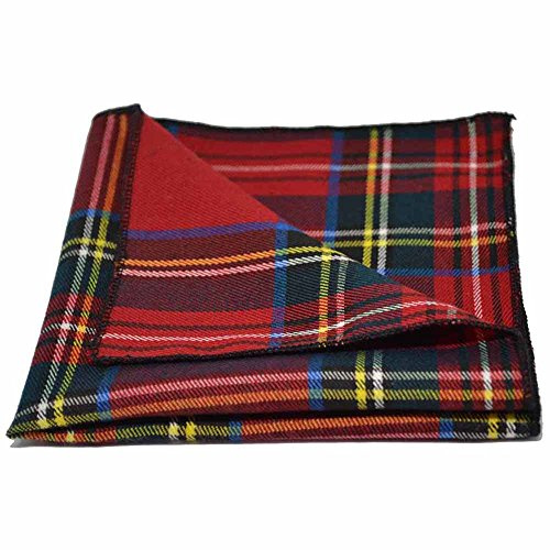 King & Priory Traditional Red Tartan Check Pocket Square, Handkerchief, Stewart Tartan