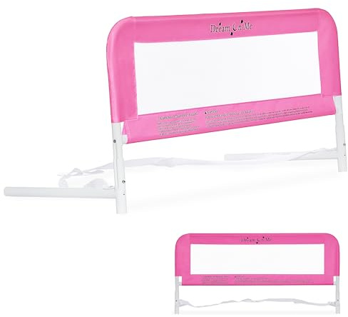 Dream On Me Mesh Security Bed Rail – Toddler Safety Guard with breathable mesh, reinforced anchor system, lightweight, portable, fits adult twin-size beds, Pink