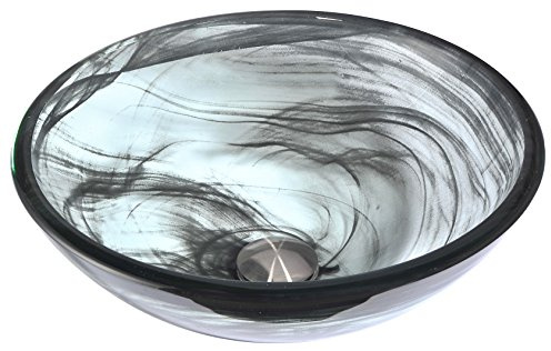 ANZZI Mezzo ModernTempered Glass Vessel Bowl Sink in Slumber Wisp | Grey Top Mount Bathroom sinks above counter | Round Vanity Countertop Sink Bowl with Pop Up Drain | LS-AZ054