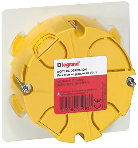Legrand - Boîte de dérivation pour plâtre - Ø85mm profondeur 40mm - avec plaque et vis
