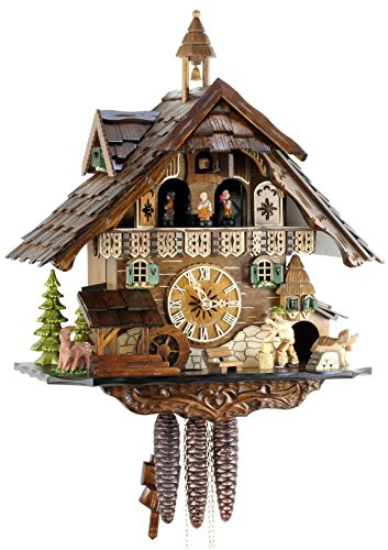 Eble 22304 - Orologio a cucù originale della Foresta Nera, in vero legno, meccanico, durata della carica: 1 giorno, certificato VDS, “casetta della Foresta Nera”, 40 cm