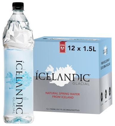 Icelandic Glacial Premium Still Water 1.5L Recycled PET Bottles x 12 Per Pack – Alkaline/Low PH, Recycled Packaging, BPA Free, Carbon Neutral from Icelandic Spring. Low TDS and Mineral Content.