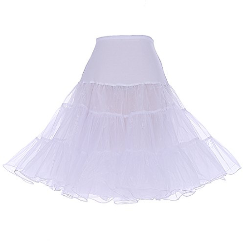 Dresstells Jupon années 50 Vintage en Tulle Rockabilly Petticoat Longueur 66cm/26,White L