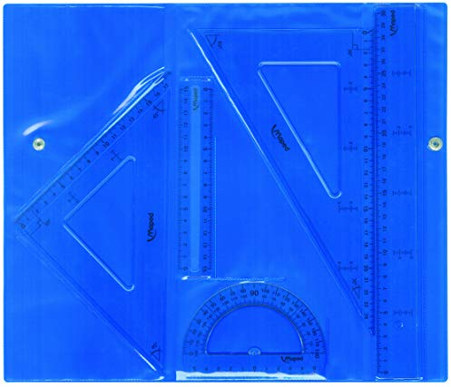 Maped- Juego Broche, 5 Unidades: 2 Reglas, dos escuadras y un cartabón, Color Variado (897112), Plástico
