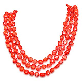Vifaleno Collar de coral, natural, rojo, 6-10 mm, 3 vueltas