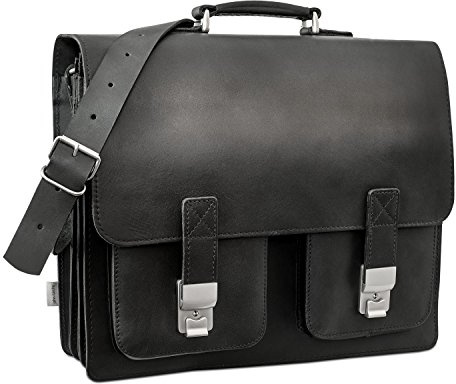 Große Aktentasche Lehrertasche Größe XL aus Leder, für Damen und Herren, Schwarz, Hamosons 690