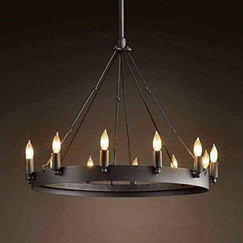SJUN Amerikanisches Dorf Schmiedeeisen Vintage Industrielle Ring Leuchter Kerze Kronleuchter,12 (60Cm)