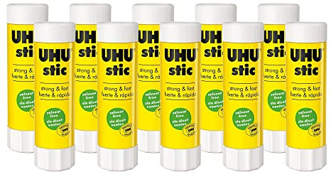 UHU Lot de 10 bâton de colle, sans solvants, 8,2 g, avec capuchon