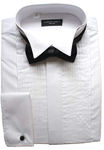Clermont Direct Poly-Cotton Pleated Dress Shirt Wing Collar
