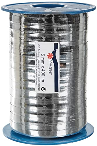 Präsent C.E. Pattberg Mexico Geschenkband metallic Silber, 400 m Ringelband zum Einpacken von Geschenken, 5 mm Breite, Zubehör zum Dekorieren & Basteln, Dekoband, Anlass