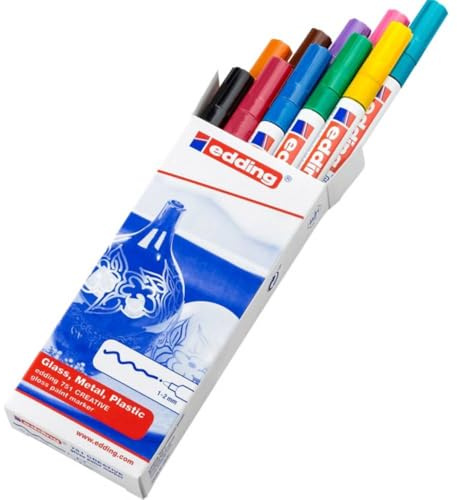 edding 751 gloss paint marker - multi-coloured - set of 10 paint markers - round nib 1-2 mm - paint pen for glass, pebbles, wood, plastic, paper - waterproof, high coverage