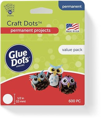 Glue Dots, Craft Dots Value Pack, Double-Sided, 1/2, .5 Inch, 600 Dots, DIY Craft Glue Tape, Sticky Adhesive Glue Points, Liquid Hot Glue Alternative, Clear