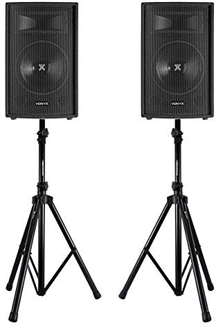 VONYX SL10 Passive DJ Speakers (Pair, 10 Inch) with Adjustable Stands - 500W Bass Reflex PA System for Bedroom DJs, Parties & Small Events