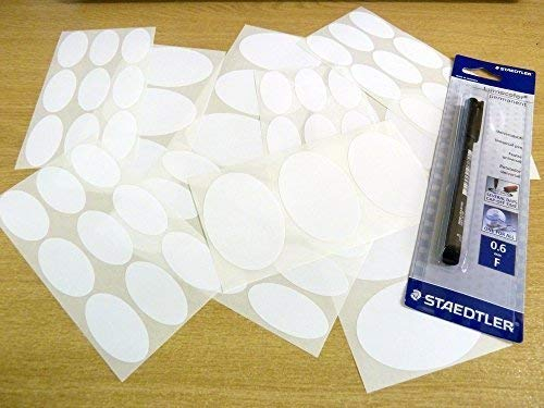 Plain 50x25mm & 75x50mm Oval Self-Stick Deep Freeze, Freezer Labels (Plus A Permanent Marker Pen), Stickers for Frozen Food Packaging