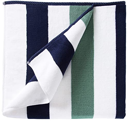 Laguna Beach Textile Co. Striped Cabana Beach Towel - Oversized, Plush 630 GSM Cotton - Midnight Blue & Seafoam Green