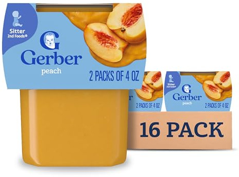 Gerber Stage 2 Baby Food, Peach Puree Tubs, No Artificial Colors or Flavors, Baby Puree, 16-Pack