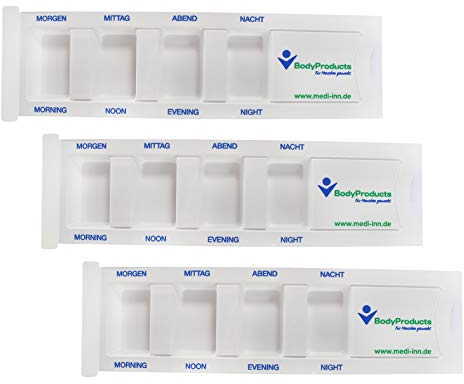 Medi-Inn Medikamentendispenser mit 4 Fächern, weiß Standard, 3 Stück, Tablettenbox für einen Tag, Pillenbox, Tagesdispenser