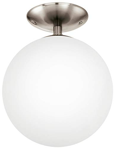 EGLO Deckenlampe Rondo, runde Deckenleuchte, Deckenbeleuchtung Glaskugel, Kugel Lampe Wohnzimmer aus Metall in Silber und Glas in Opal matt weiß, E27 Fassung