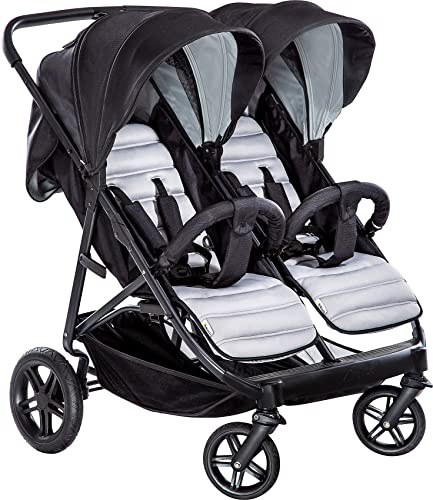 Hauck Rapid 3R Duo, sida vid sida-dubbelvagn upp till 36 kg med liggläge från födseln, enkel hopfällning, stora hjul och medföljande adaptrar för två bilbarnstolar – svart grå