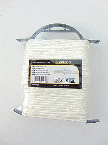 Sterling NRW430 Braided Nylon Rope, White,4mm x 30m