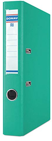 DONAU 3955001PL-24 Premium Ordner A4/50 mm Türkis Kunststoffbezug PP/Papier Schlitzordner, Büroordner, Aktenordner Metall Kantenschutz Metallgefasstes Griffloch Hebelmechanik Einsteckrückenschild