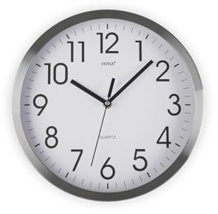 Versa Enkel Reloj de Pared Silencioso Decorativo para la Cocina, el Salón, el Comedor o la Habitación, Estilo Moderno, Medidas (Al x L x An) 20 x 4,1 x 20 cm, Aluminio, Color Blanco y Plateado