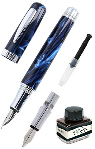 Online 44042 Kalligrafie-Set Bohemian Art Blau I Füller aus Kunstharz und Acryl I austauschbare Schönschreib-Federn M (medium) & 1,4 mm I inkl. Tintenkonverter und Tintenfass schwarz I in Geschenkbox