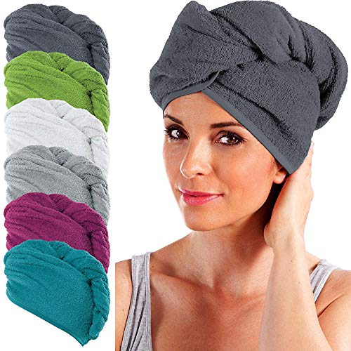 Erwin Müller Turban, Haarturban mit Knopf anthrazit Größe 28x70 cm - auch als Kinderturban geeignet 100% Baumwolle, saugstark, Stabiler Halt - (weitere Farben)