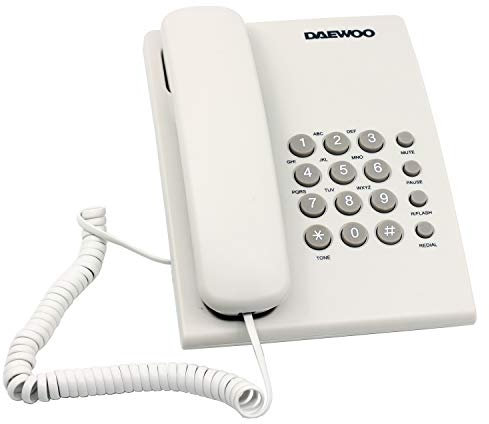 Daewoo Teléfono Fijo DTC -215 | Teléfono Fijo Fácil de Usar | Rellamada Último Número, Función Mute y Volumen Ajustable | Color Blanco