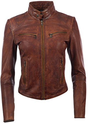 Aviatrix Cuero Real Corta Chaqueta De Motociclista Cabida De Las Mujeres (CRD9)
