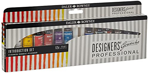 Daler Rowney Designers Gouache Introduction Paint Set, 12 Assorted Colours x 15ml Tubes, Ideal for Professional Watercolour & Gouache Artists