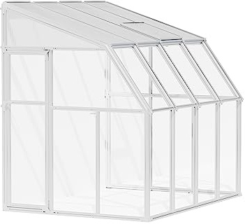 Palram Canopia Rion Sun Room 6 Ft. x 8 Ft. Solarium, Lean-to Greenhouse DIY Kit, Attach to House, Large Twin Wall Polycarbonate, 100% UV Protection for Porch, Patio Outdoors with Window Vent (White)