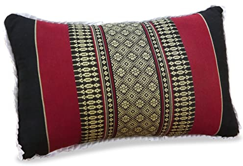 livasia Sofakissen Dekokissen - 22x33x13cm - Nackenkissen, Sofapolster mit Muster, Reisekissen mit Kapok, Kissen Armlehne Palettenmöbel, Garten und Balkon, handgefertigt (Schwarz/Rot)