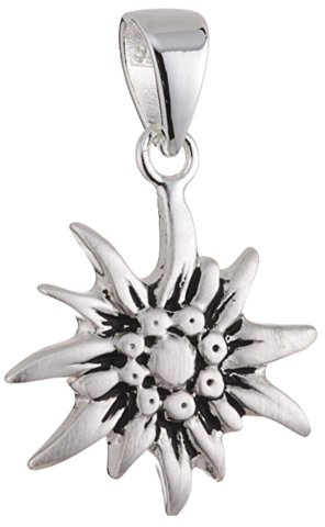 Vinani Damen Anhänger 925 Silber - Edelweiß mattiert oxidiert - aus 925 Sterling Silber für Ketten - AEW-EZ