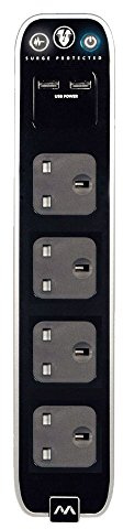 Masterplug 13 A 1 m 2x USB 4 Gang Surge Extension Lead - Black