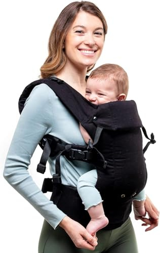 Beco Gemini Babytrage von Neugeborenem bis Kleinkind | Ergonomische Babytrage für Babys 3,2–15,8 kg (7–35 lbs) | M-Position, Verstellbarer Sitz, 100% Bio-Baumwolle (Schwarz)