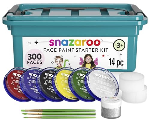 Snazaroo Einsteiger Schmink - Koffer, 6 Farben & Glittergel mit 3 Pinsel, 2 Schwämmchen & Schminkbuch