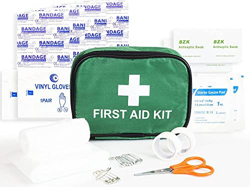 First Aid Kit, Green, Compact First Aid Kit Bag, Bandages, Dressing Pads Plasters, Emergency & Medical Supplies for Travel, Camping, Travel Kits, Cars
